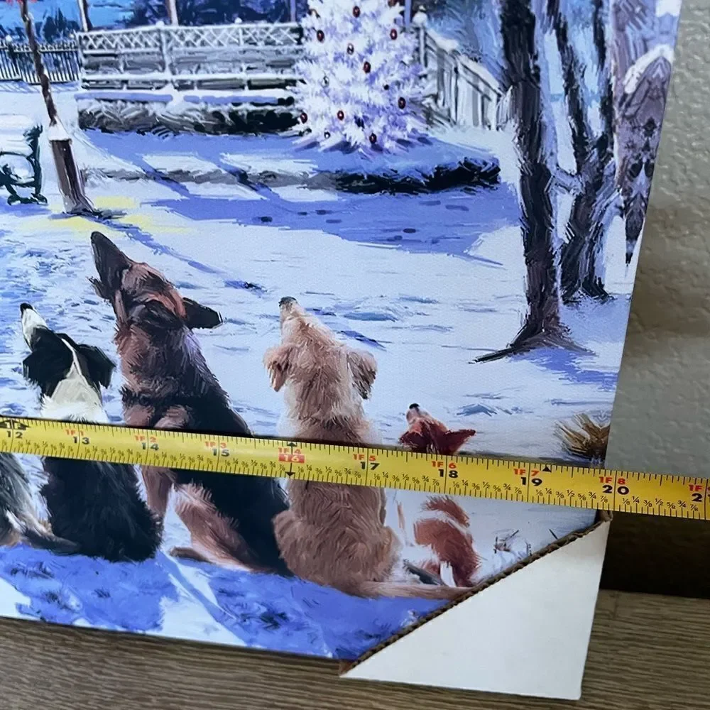 Christmas Dogs Winter Night Santa Sleigh Canvas Wall Art Painting